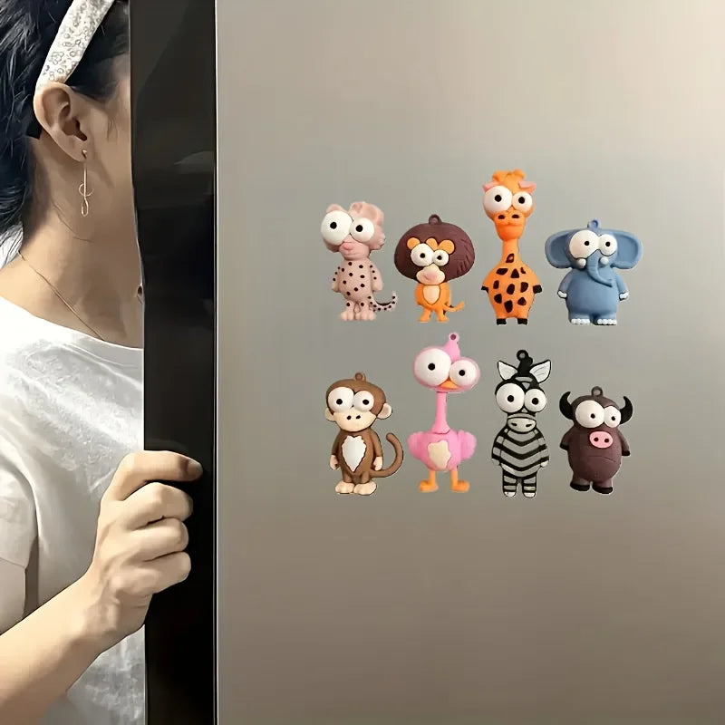 A set of six decorative refrigerator magnets featuring various animal characters like elephants, monkeys, and other wildlife.