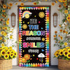 A colorful door banner decor featuring a rainbow and sun motif for welcome back to school