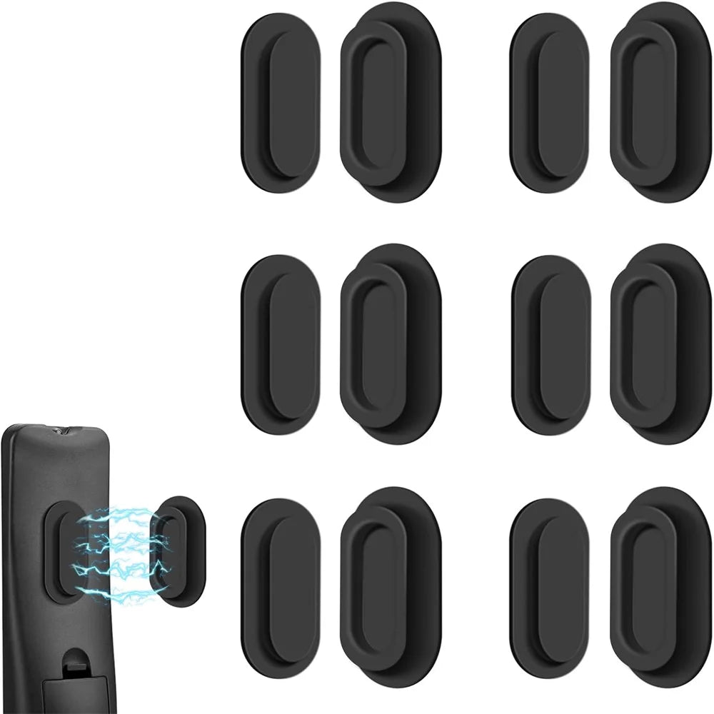 A set of magnetic silicone remote control holders in black, shown with a device.