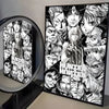 A framed canvas wall art featuring a collage of intense facial expressions from the Hunter x Hunter anime.
