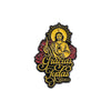 Faith enamel pin featuring a depiction of Saint Judas Tadeo with a halo and surrounding roses.