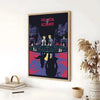 A vertical poster featuring characters and imagery related to Fullmetal Alchemist anime in dark tones with red accents.
