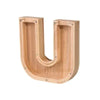 Wooden alphabet letter U shaped piggy bank coin box for kids in light wood color
