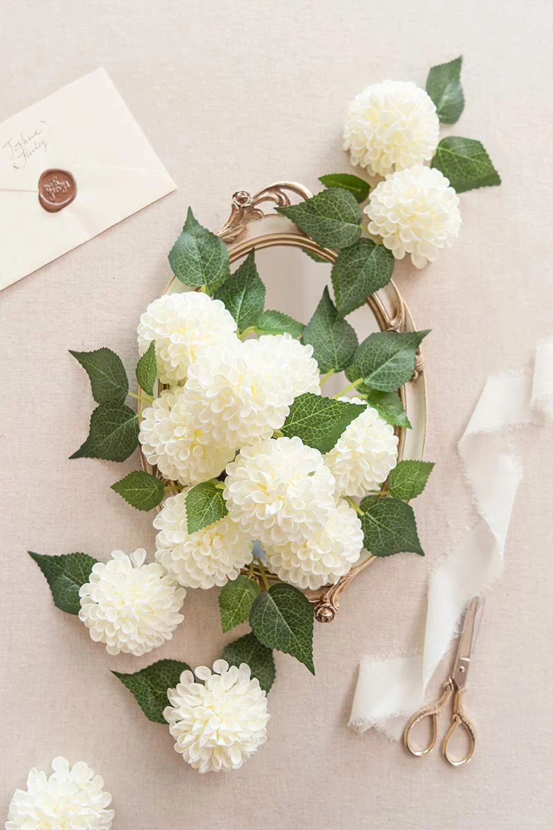 White Dahlia Artificial Flowers with Stems – 25-Piece Set for Wedding & Event Decor
