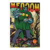 A vibrant canvas art poster featuring a stylized illustration of MF DOOM with green attire and a menacing expression.