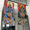 A vertical banner featuring a vibrant depiction of Maa Kali in blue and pink tones for spiritual home decor.