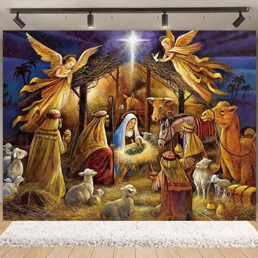 Starry Night Nativity Scene Backdrop for Christmas Celebrations