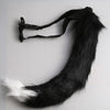 Black furry cat ear headband and tail costume set with white accents