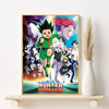 Canvas wall art featuring Hunter x Hunter characters Gon, Killua, and Hisoka in a vibrant illustration.
