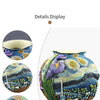 A colorful resin vase decorated with swirling blue and yellow patterns resembling a starry night sky.
