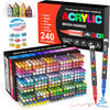A box of 240 acrylic brush marker pens and a large set of colored markers with brush tips.