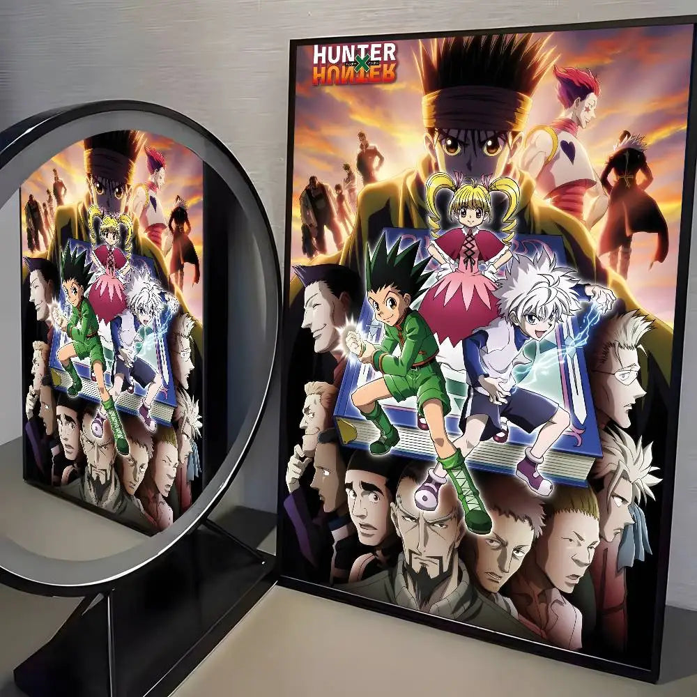 Hunter x Hunter anime canvas wall art featuring characters and artwork.