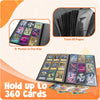 A trading card storage binder showing 20 pages of cards and a capacity to hold up to 360 cards.