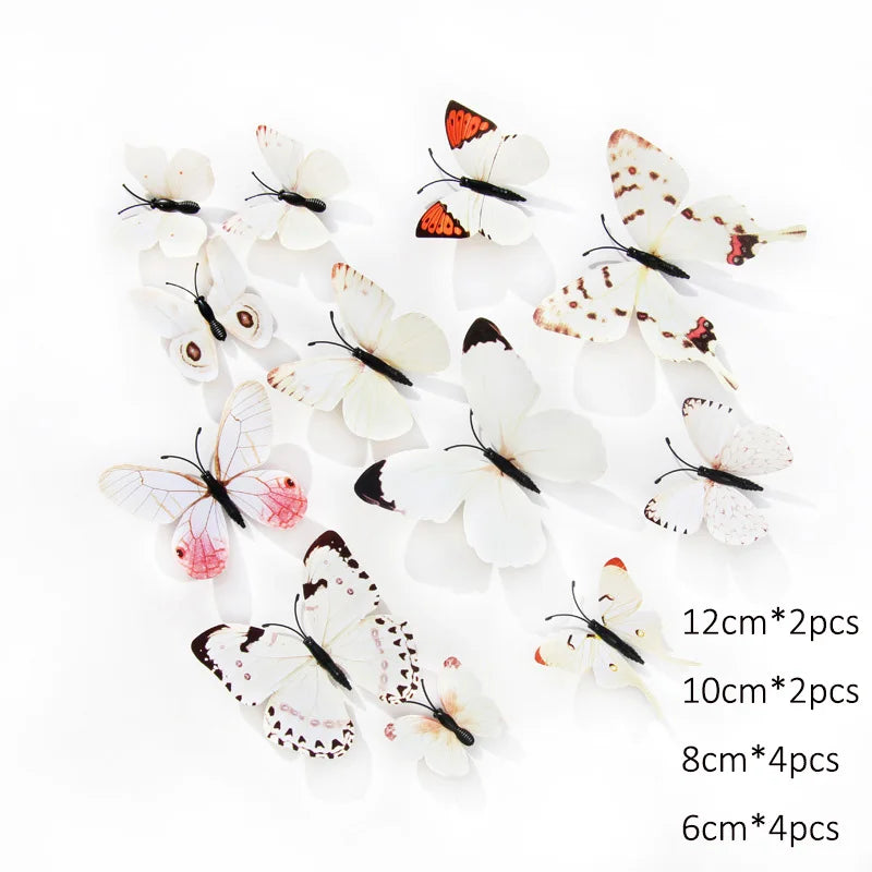 A collection of 12 paper or vinyl butterfly wall stickers in various sizes and patterns