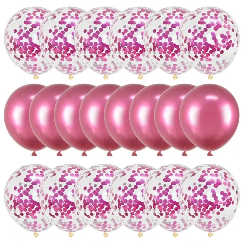 A pack of 20 rose gold confetti balloons for parties and celebrations.
