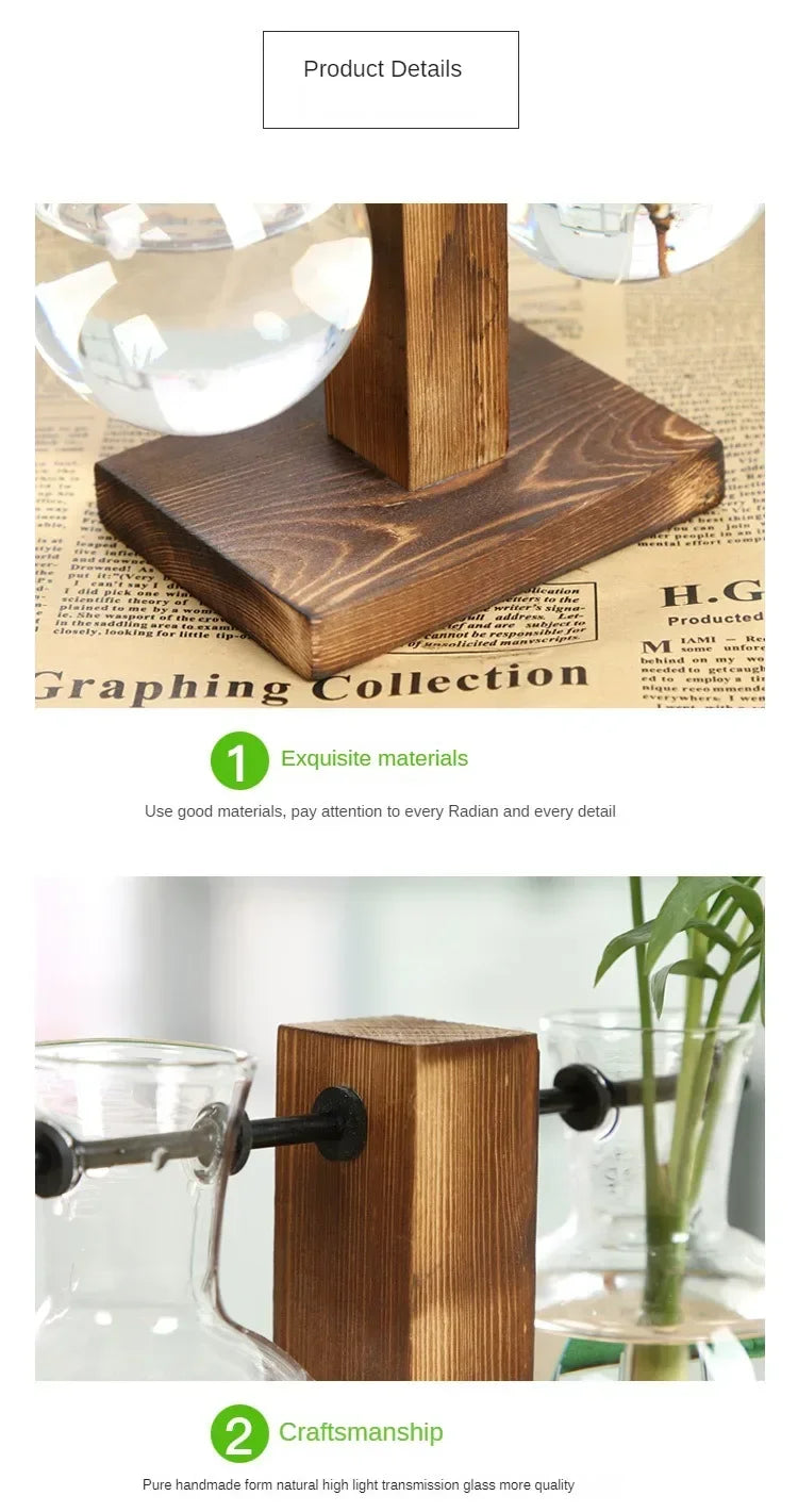 Wooden plant vase with glass top for hydroponic plants