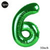 A shiny green foil number balloon shaped like the number 6, measuring 32 inches.