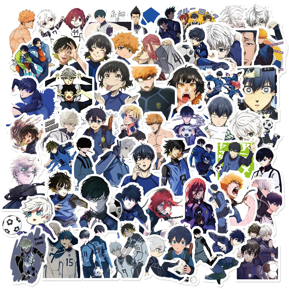 A collection of cartoon graffiti stickers featuring various anime and manga characters for water bottles and luggage.
