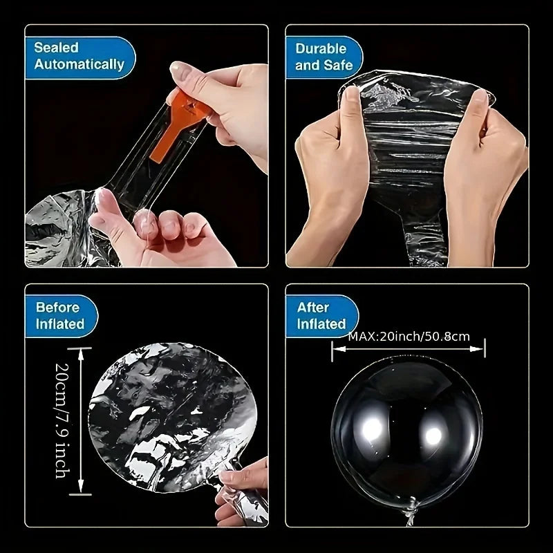 Demonstration of a sealed and inflatable LED illuminated balloon sphere for party decor