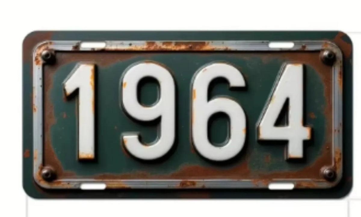 A vintage, weathered green aluminum license plate with the year 1964 embossed in white numerals.