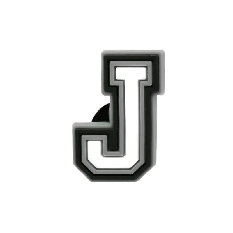 Charm lettre J alphabet noir et gris pour chaussures Crocs.