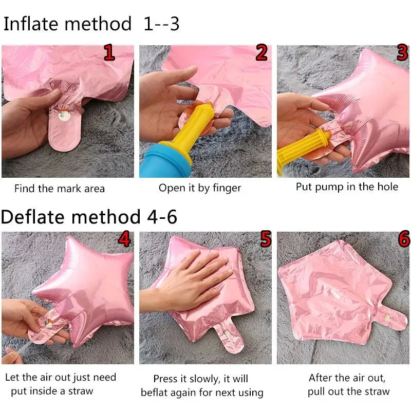 Instructions for inflating and deflating a pink balloon arch kit using various methods.