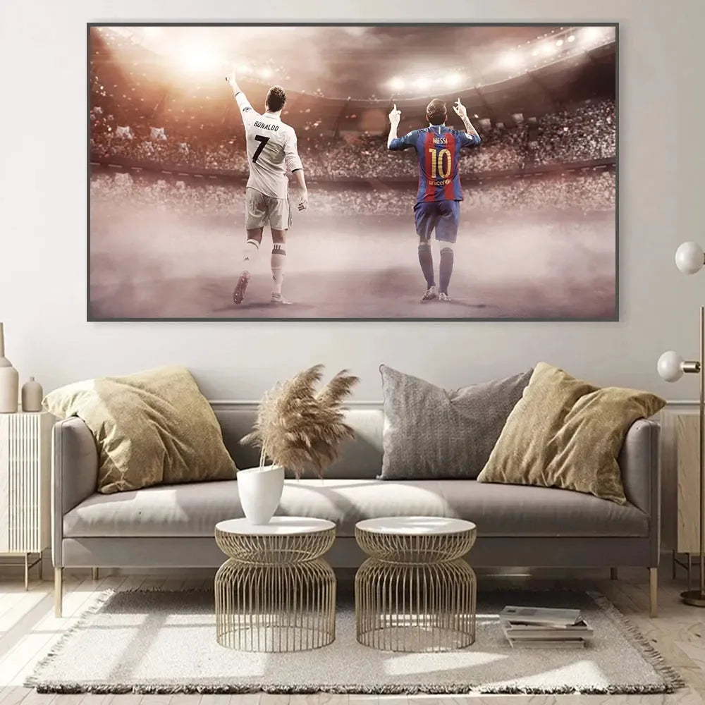 Inspirational football poster featuring Cristiano Ronaldo celebrating on a field against a blurred stadium background.