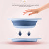A blue folding dessert packaging box is shown being used, demonstrating its ability to be easily folded and retracted.