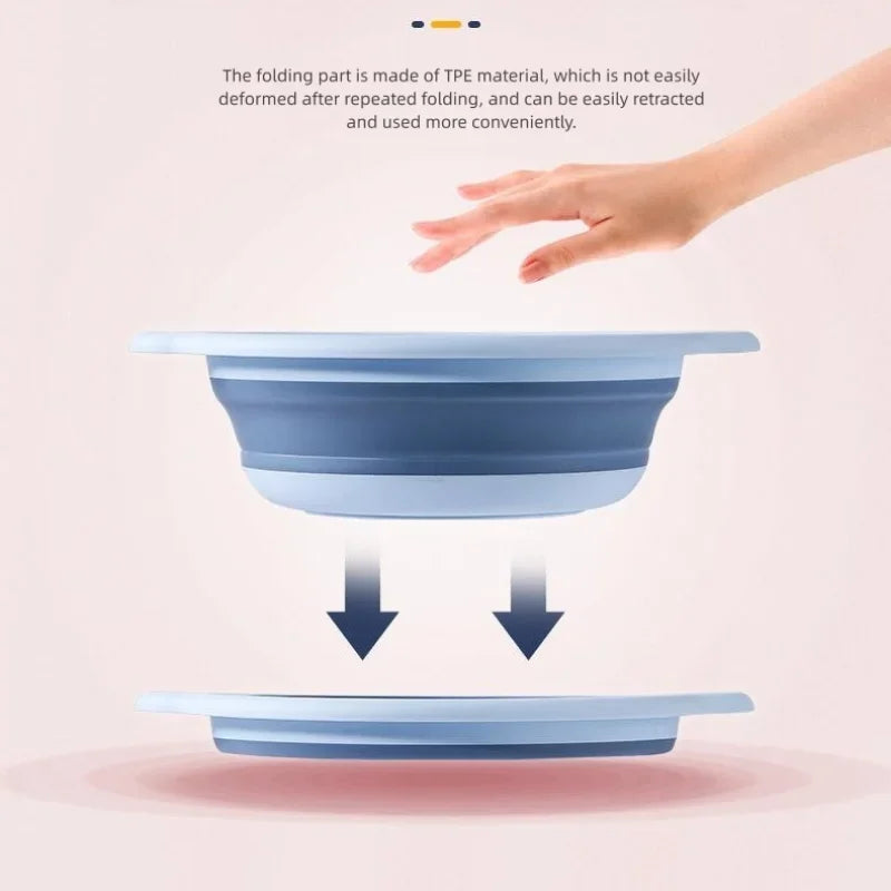 A blue folding dessert packaging box is shown being used, demonstrating its ability to be easily folded and retracted.