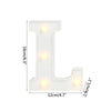 A white alphabet letter light with a vertical stem and a horizontal base, featuring warm white LED lights.