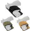 Three versions of a universal concealed carry holster for bag and vest in white, black, and tan colors.