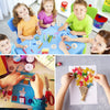 Children are engaged in a craft activity using removable double-sided adhesive dots for balloons and crafts.