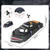 A black armored car model with a turret and various accessories is shown alongside diagrams illustrating its features.