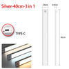 Silver 40cm 3-in-1 motion sensor under cabinet light with rechargeable battery and Type-C connection