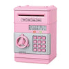 A pink automatic mini cash saving piggy bank with numbered slots and a keypad.
