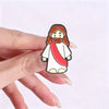Jesus enamel lapel pin featuring a depiction of Jesus with long brown hair and a red sash