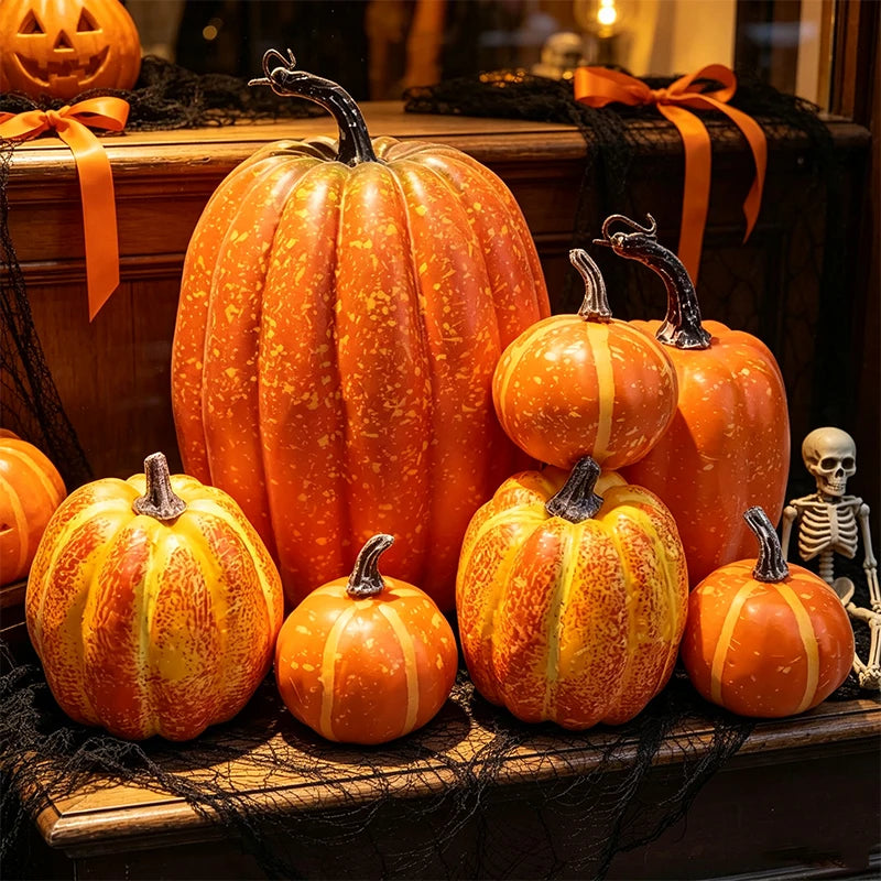 Set of 7 Artificial Pumpkins for Fall & Halloween Decor