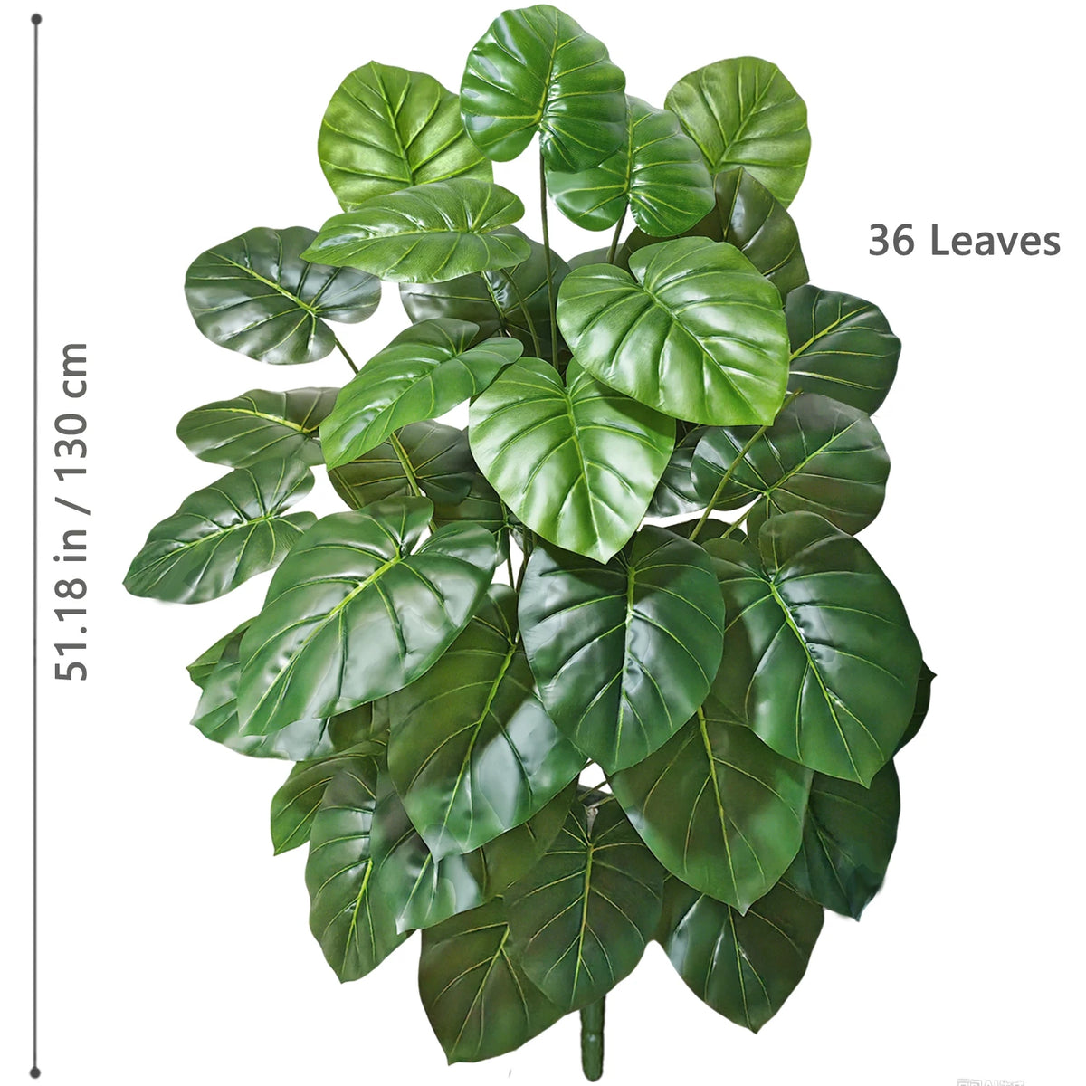 A lush artificial Monstera plant with 36 silk green leaves, measuring 51.18 inches tall.