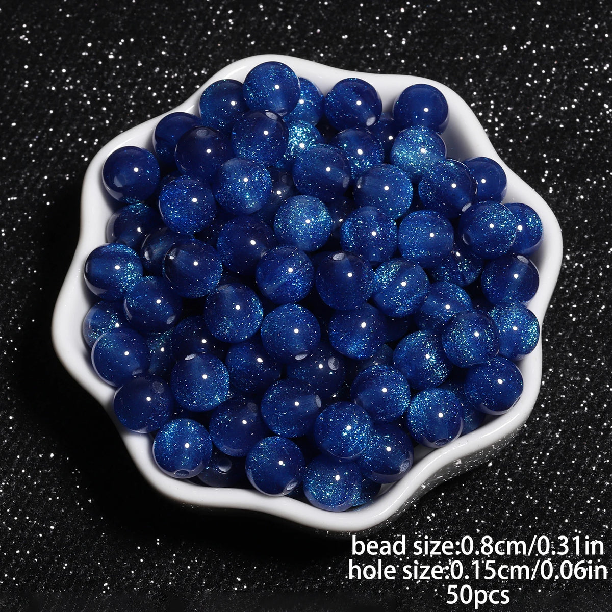 8mm Multicolor Glitter Resin Beads - 50 Pack for Jewelry Making