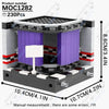 A LEGO-style model of a building featuring purple columns and a checkered floor pattern.