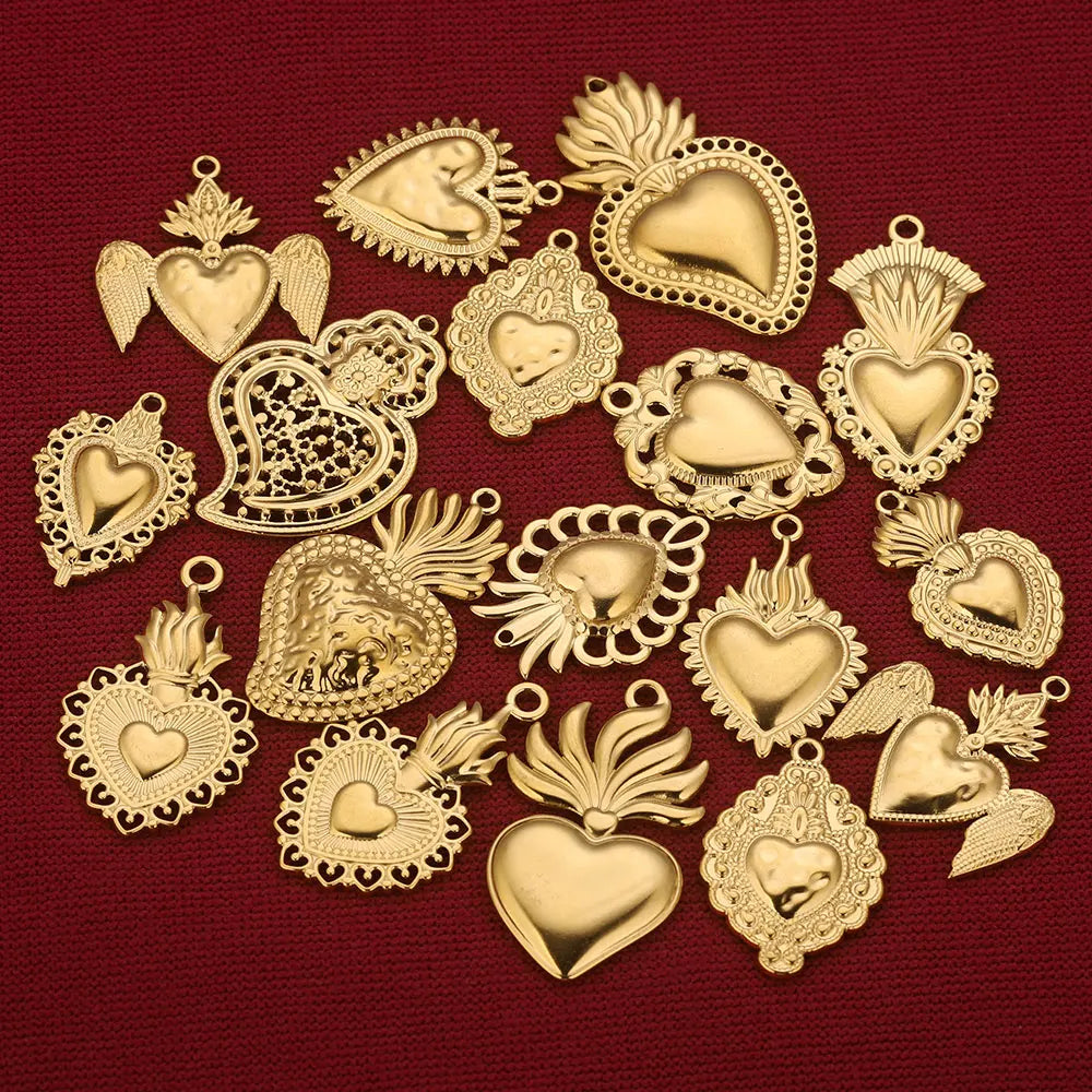 Gold Sacred Heart Charms for Jewelry Making