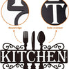 Black metal wall art sign featuring a kitchen silhouette with round edges and fade-resistant finish