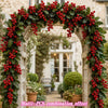 Artificial red berry holly Christmas garland draped over a wooden archway