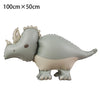 A gray dinosaur balloon decoration kit featuring a standing dinosaur figure with textured skin and horns.