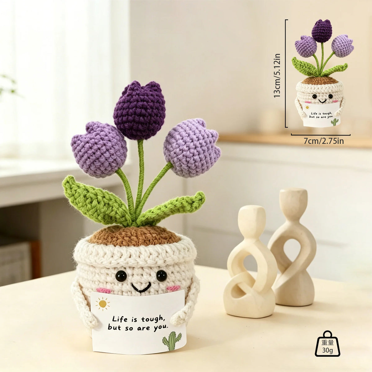 Handmade Crochet Tulip & Sunflower Potted Plant Set