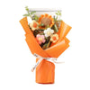 Handcrafted crochet sunflower and daisy bouquet wrapped in orange paper