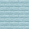 A texture of light blue, rough-cut brick wall panels used as foam wallpaper.