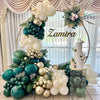 A floral balloon arrangement featuring green and white latex balloons for party decor.