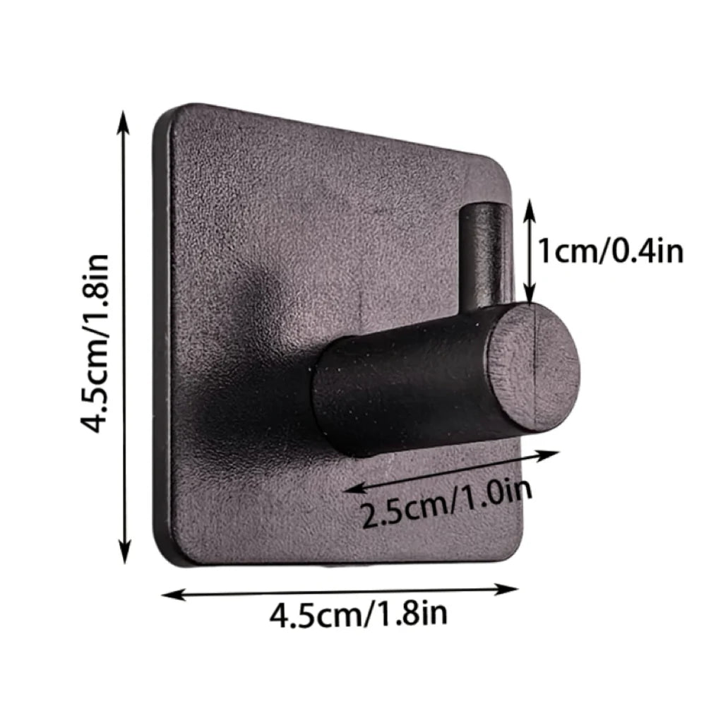 A black extra thick self-adhesive wall hook designed for hanging keys and jewelry.