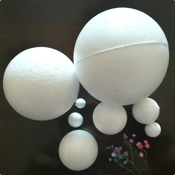 A collection of smooth, white polystyrene foam balls for crafting and decorating